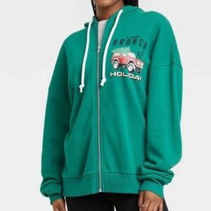 Grayson Threads Ford Bronco Holiday Zip Up Hoodie in Green